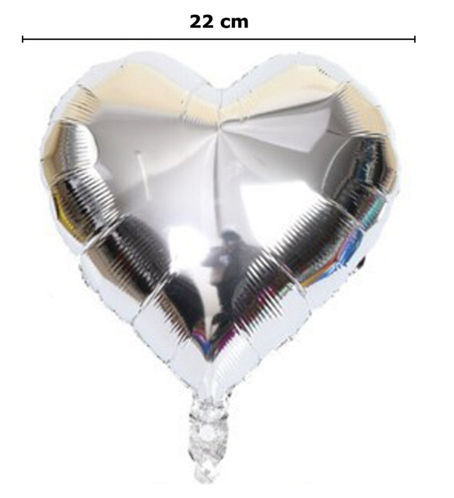 BALÃO DE CORAÇÃO PRATA 22CM