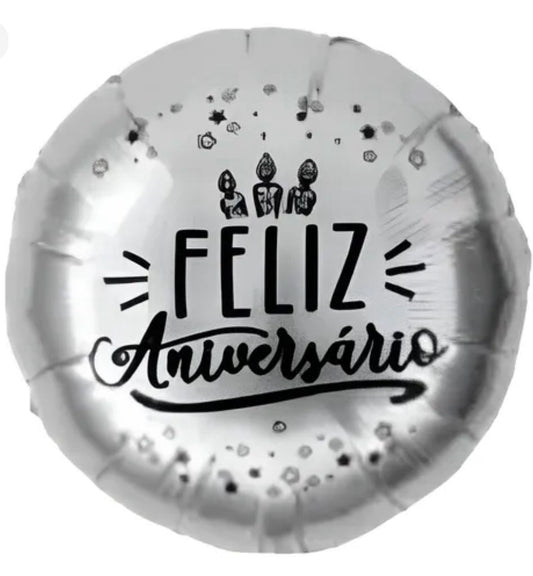 BALÃO 'FELIZ ANIVERSÁRIO PRATA"
